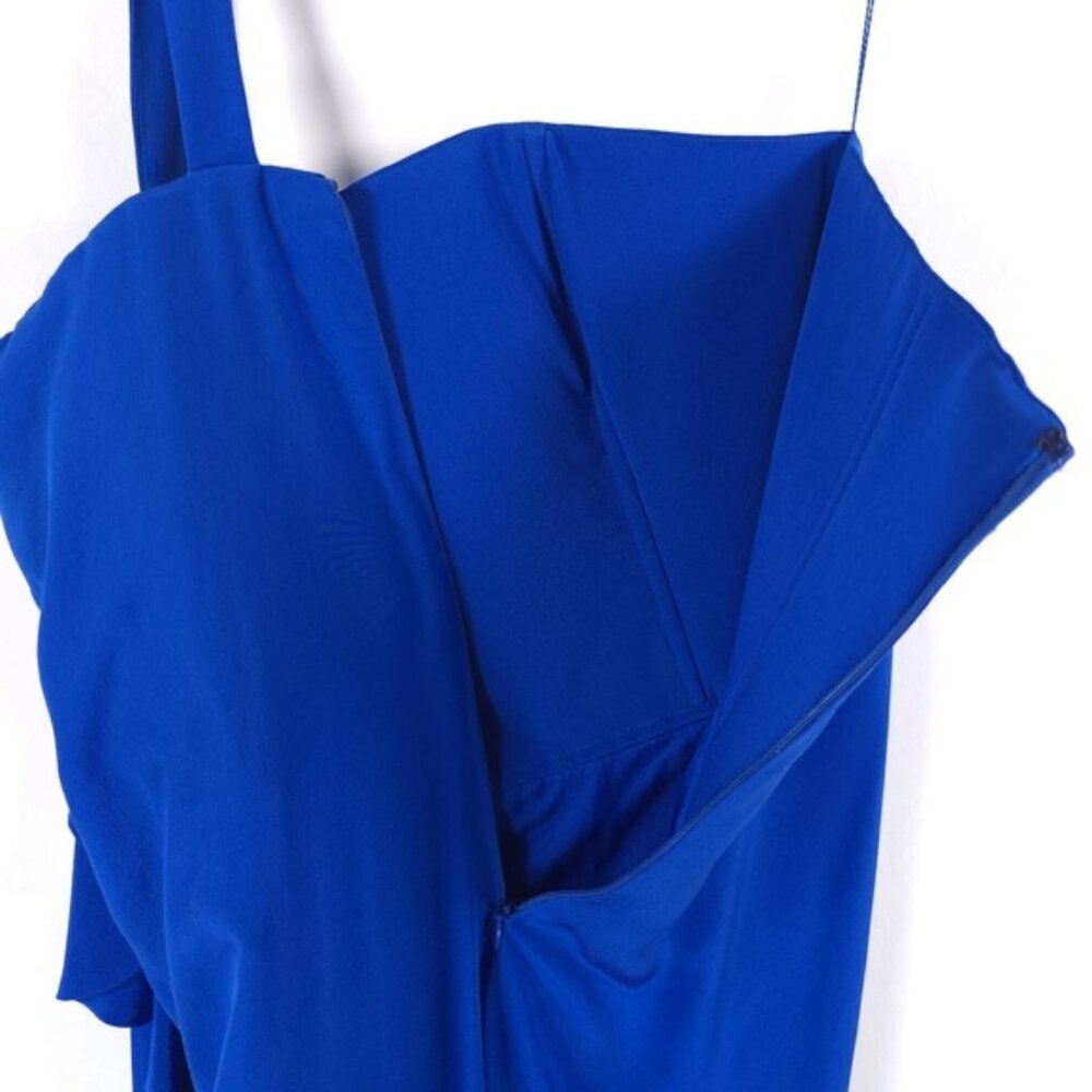 NWT ROBERT RODRIGUEZ 100% SILK One Shoulder Draped Ruffle Blue R804D42 Size 6 - Picture 7 of 11